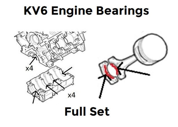 KV6 Full Engine Bearing Kit - Main and Big End Bearings - Rover 45 / 75 / 825 / MG ZS180 / ZT - LEB101200 / LEB101210 / LFB101790 / LEB101010