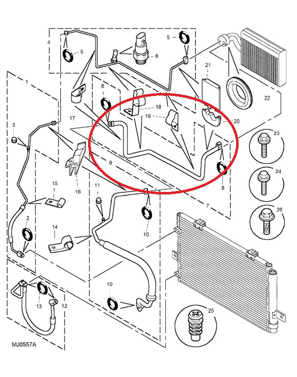 Rover 75 / MG ZT Air Conditioning Hose JUE001220 / JUE106974 - Evaporator to Compressor