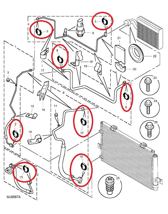 Rover 75 / MG ZT Air Conditioning O Ring Kit - All models except V8 - JUUKIT1