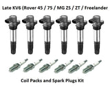 KV6 Coil Packs and Spark Plugs Kit (Late Type) - Genuine Denso / BERU NEC000070 / NEC000110 - 45 / 75 / ZS / ZT / Freelander V6 (NEC000070L / NEC000110L) NLP100290